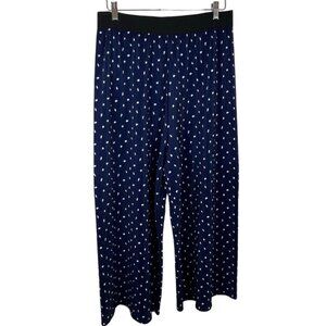 Springfield Blue & White Micro Pleat Polka Dot Wide Leg Cropped Large